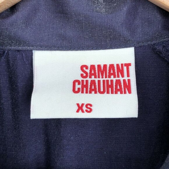 Samant Chauhan Anthropologie Women's Utility Maxi Dress XS Dark Metallic Blue - Picture 3 of 11